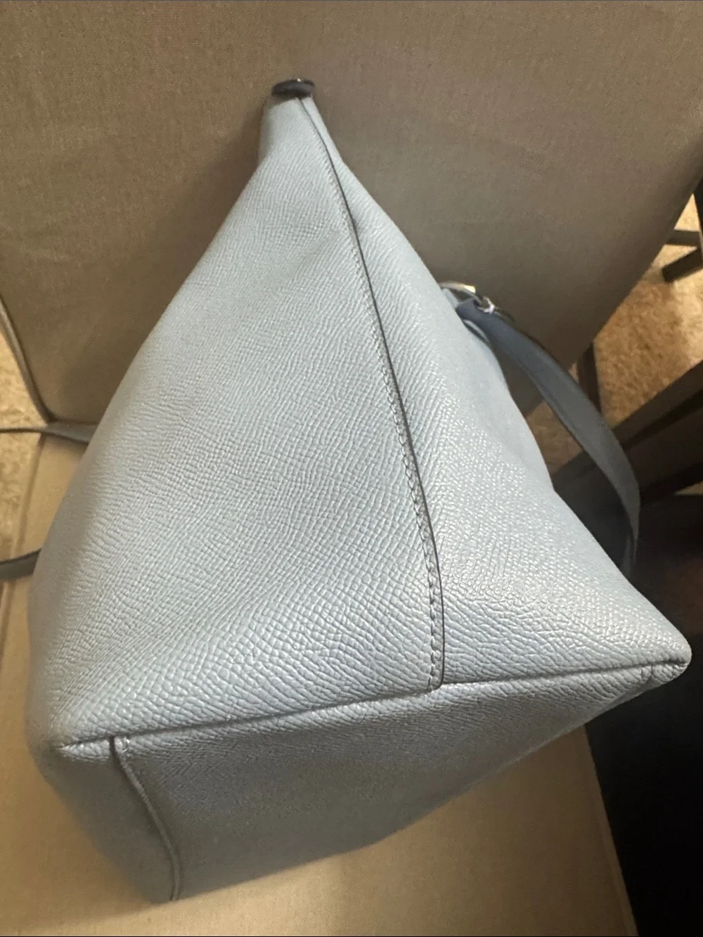 Coach Steel Blue Pebbled Leather Tote with Gold Hardware